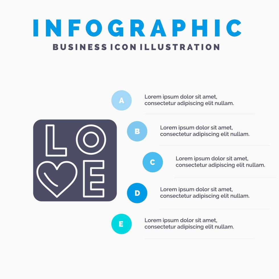 signe amour coeur mariage solide icône infographie 5 étapes présentation arrière-plan vecteur