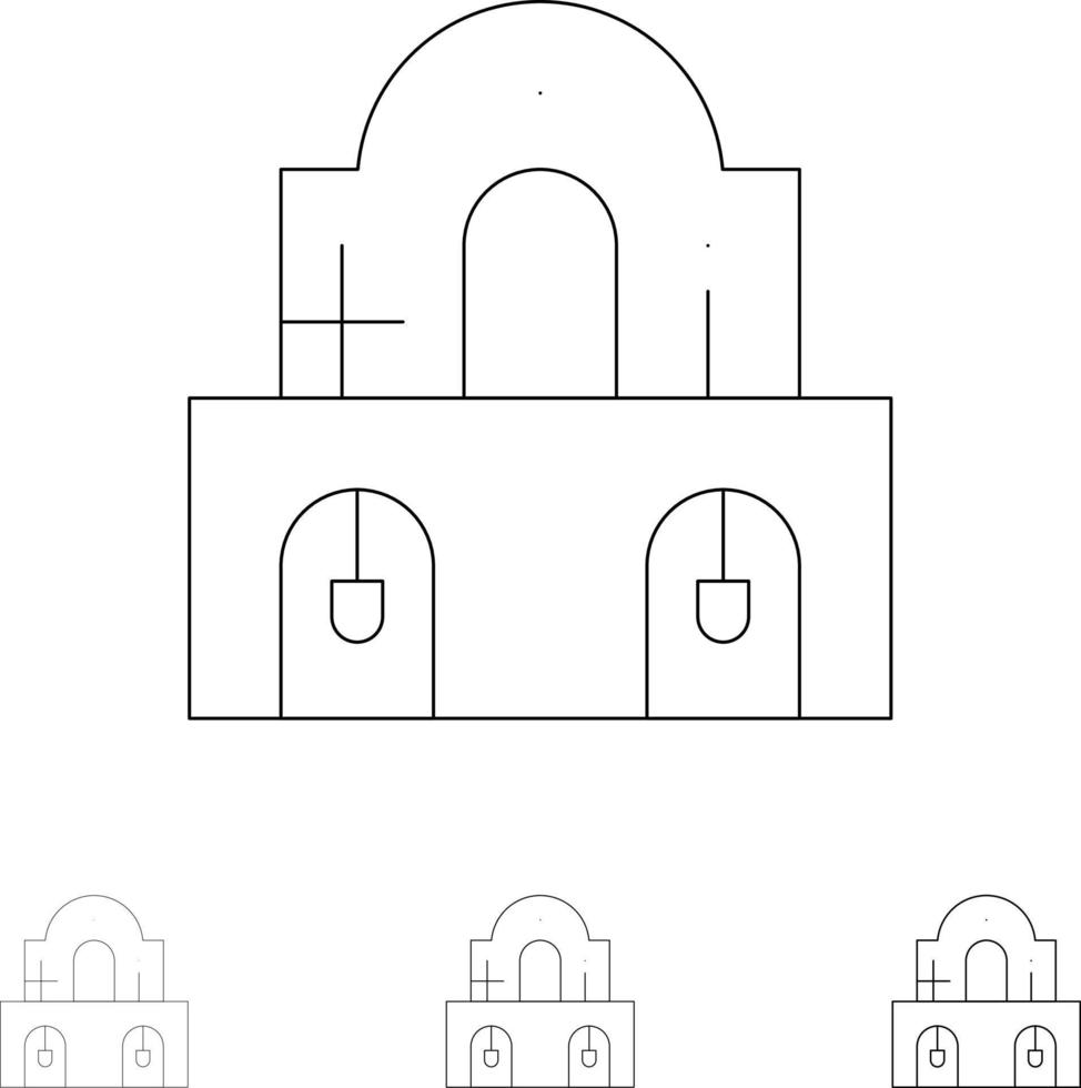 construction de l'église de noël jeu d'icônes de ligne noire audacieuse et mince de pâques vecteur