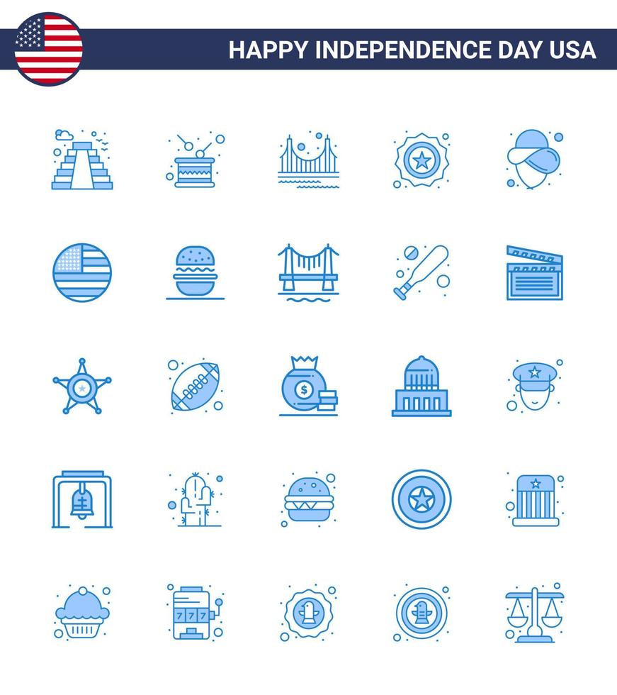 25 panneaux bleus pour le drapeau de la fête de l'indépendance des états-unis vecteur