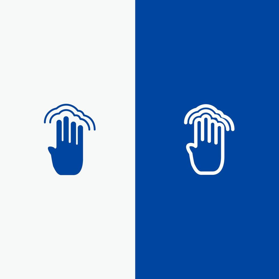 doigts quatre gestes interface touche multiple ligne et glyphe icône solide bannière bleue ligne et glyphe icône solide bannière bleue vecteur