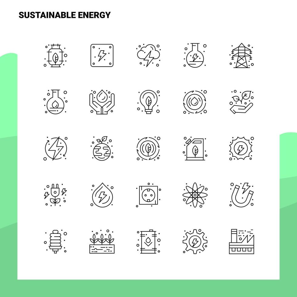 ensemble d'icônes de ligne d'énergie durable ensemble de 25 icônes conception de style minimalisme vectoriel icônes noires définies pack de pictogrammes linéaires