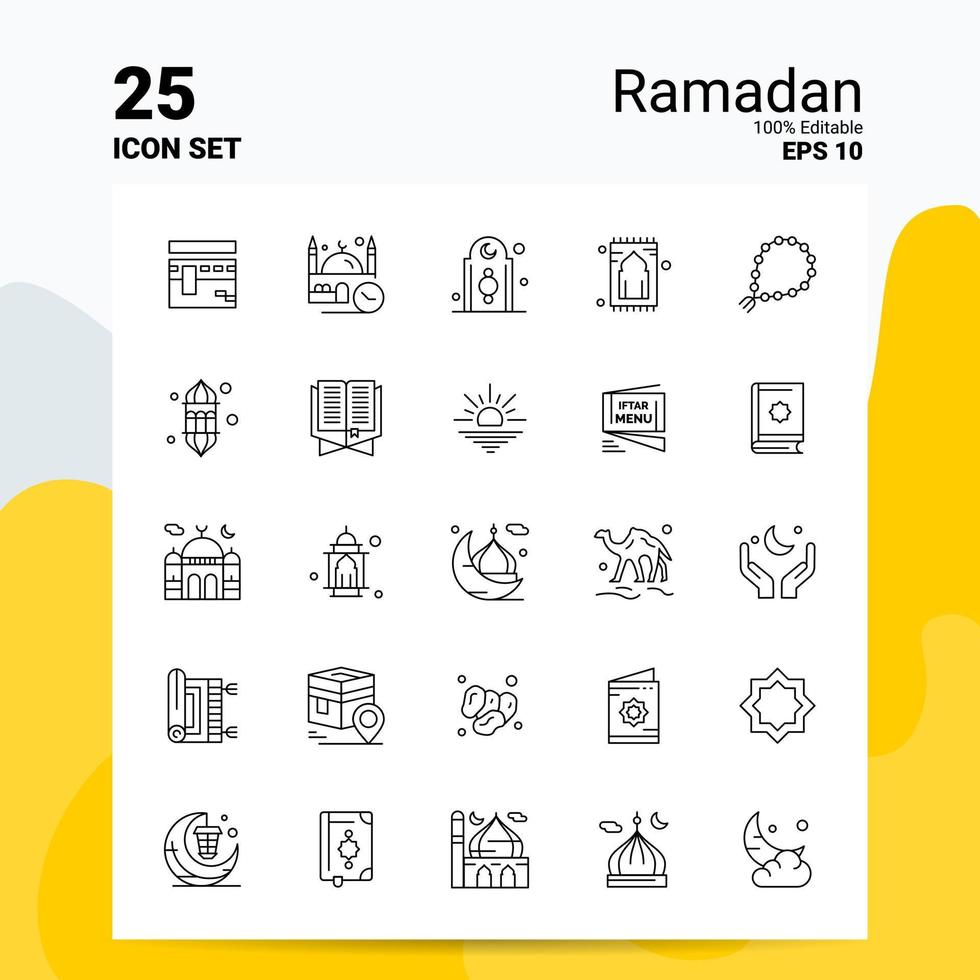 25 ramadan icon set 100 eps modifiables 10 fichiers business logo concept idées ligne icône design vecteur