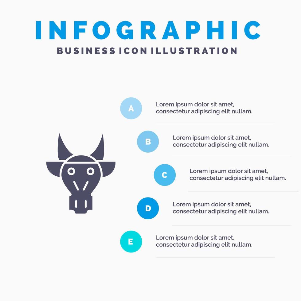 parure animaux taureau crâne indien solide icône infographie 5 étapes présentation arrière-plan vecteur