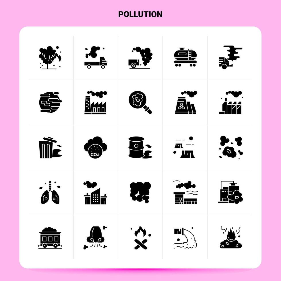 ensemble d'icônes de pollution solide 25 conception de style de glyphe vectoriel icônes noires définies idées d'affaires web et mobiles conception illustration vectorielle