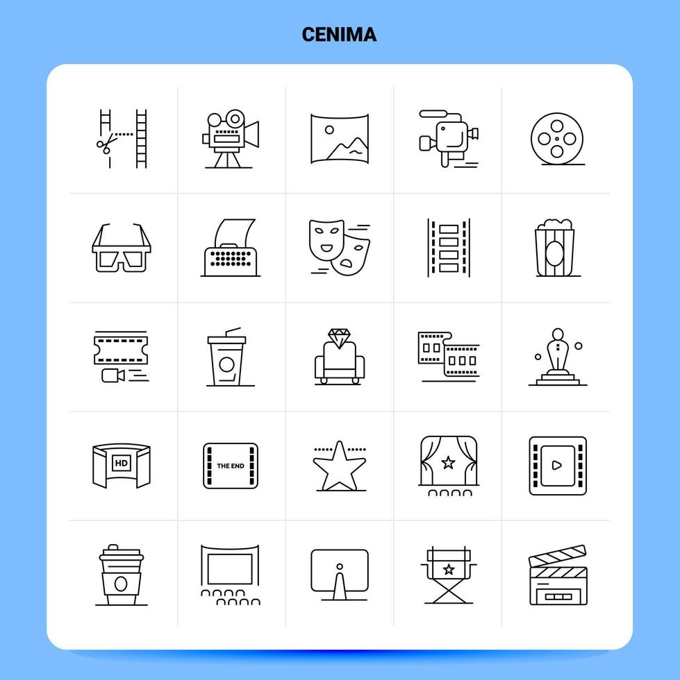 contour 25 cenima icon set vector line style design icônes noires set pictogramme linéaire pack web et mobile business ideas design illustration vectorielle