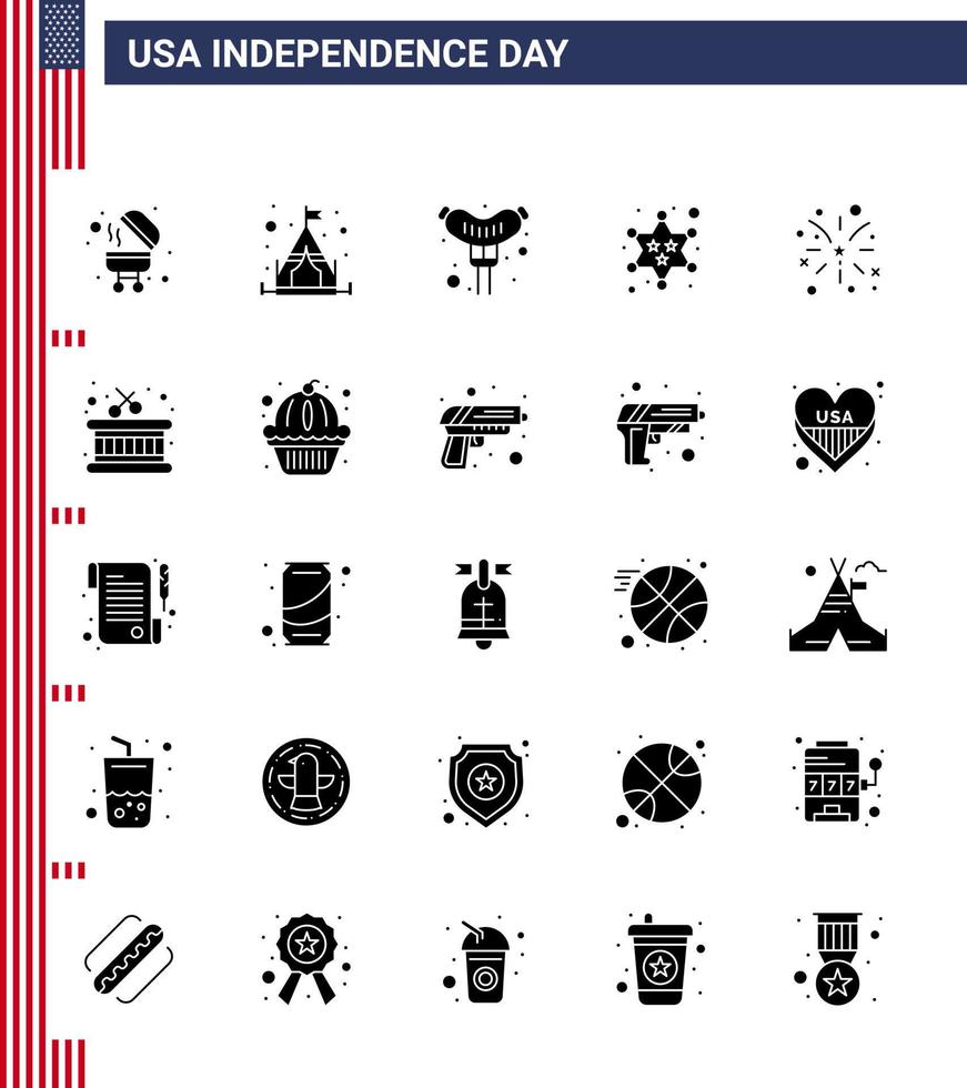 25 icônes créatives des états-unis signes d'indépendance modernes et symboles du 4 juillet de tambour saucisse américaine étoile de feu modifiables éléments de conception vectorielle de la journée des états-unis vecteur