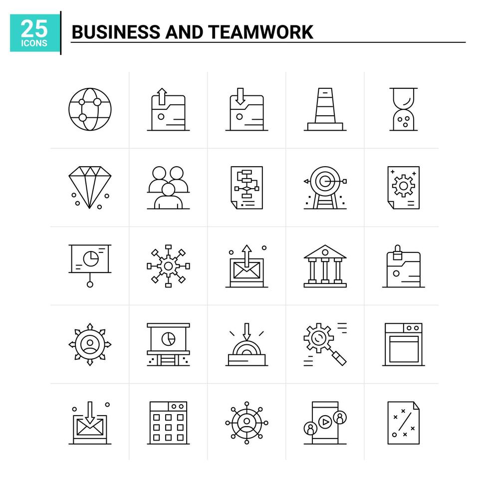 25 affaires et travail d'équipe icon set vector background