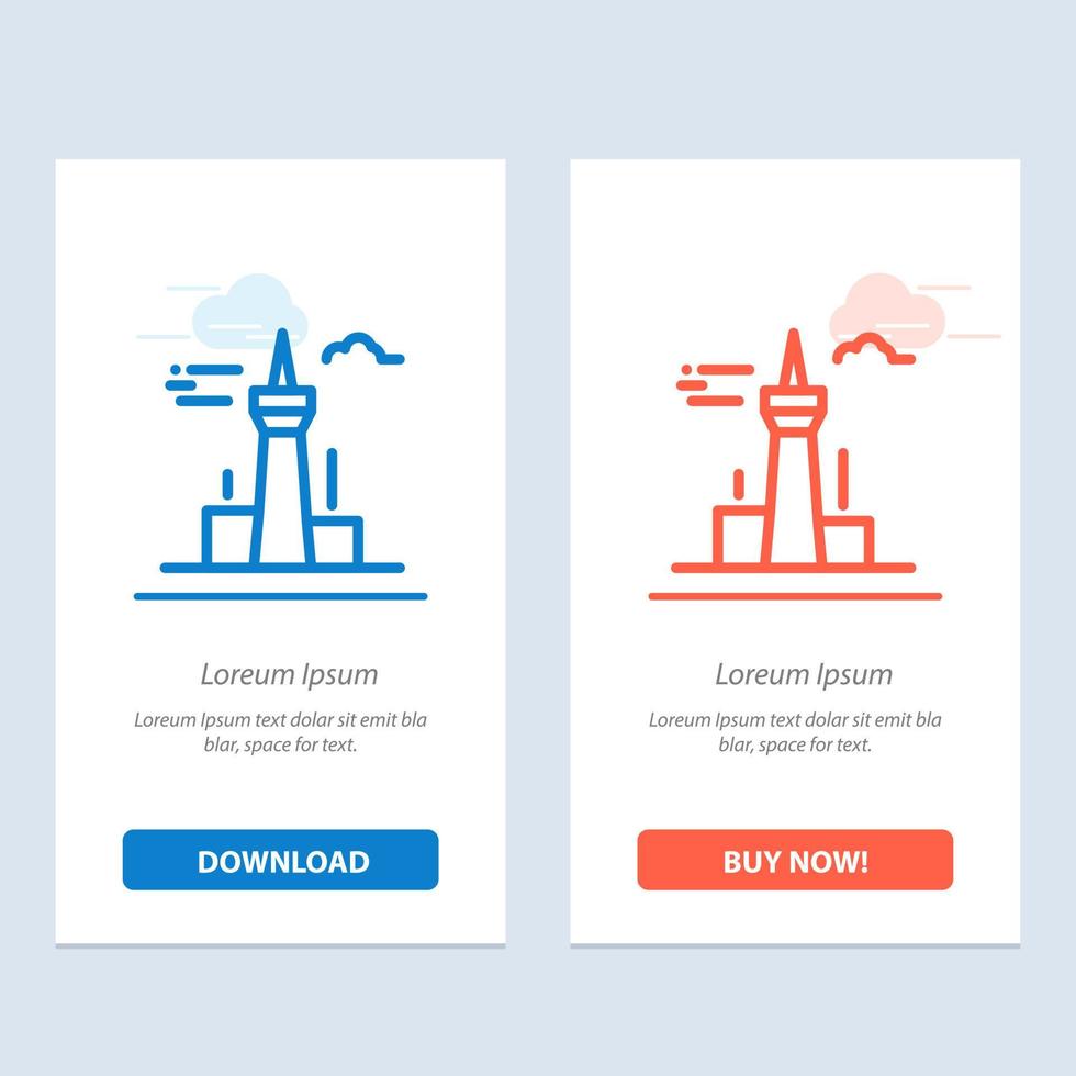 architecture et bâtiments de la ville point de repère de la tour du canada bleu et rouge téléchargez et achetez maintenant le modèle de carte de widget web vecteur