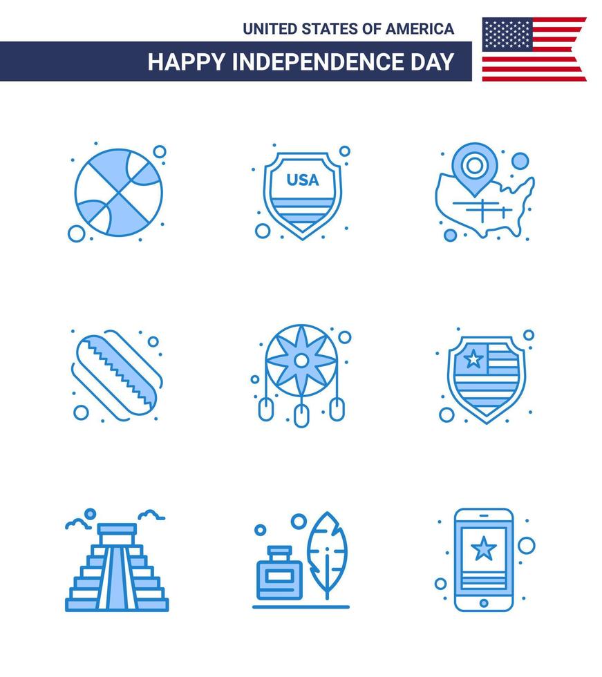 9 icônes créatives des états-unis signes d'indépendance modernes et symboles du 4 juillet des états de décoration carte emplacement de hot-dog épingle modifiable éléments de conception vectorielle de la journée des états-unis vecteur