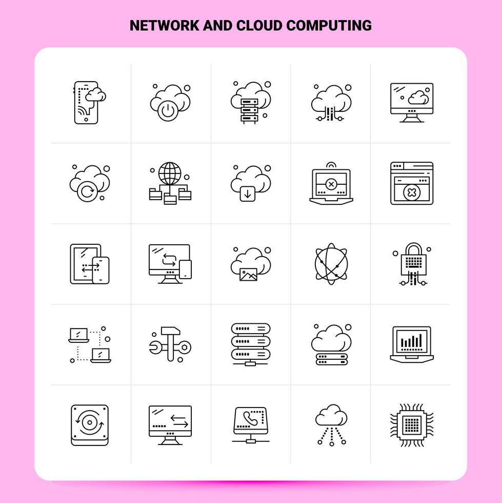 contour 25 réseau et cloud computing jeu d'icônes vecteur ligne style conception icônes noires ensemble pictogramme linéaire pack web et mobile idées d'affaires conception illustration vectorielle