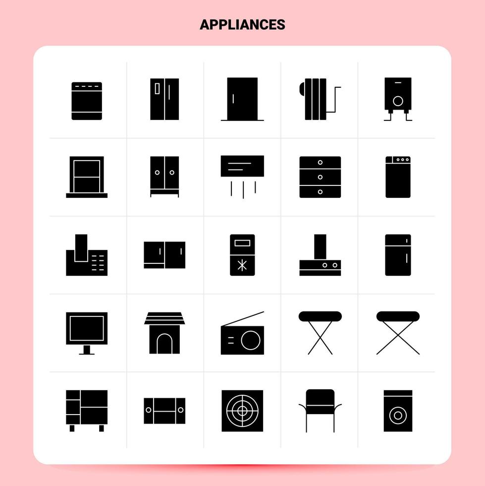 solide 25 appareils électroménagers jeu d'icônes vecteur glyphe style conception icônes noires ensemble web et mobile idées d'affaires conception illustration vectorielle