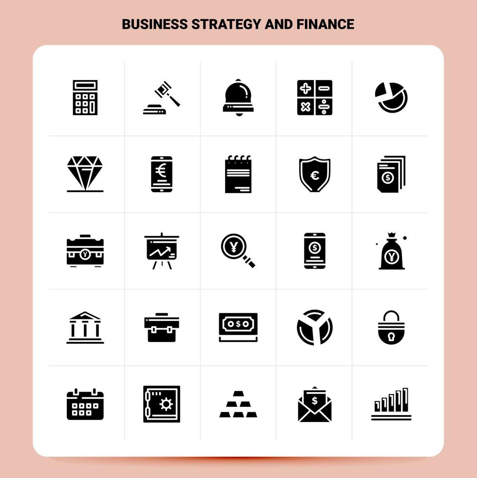 ensemble d'icônes de stratégie et de finance d'entreprise solides 25 icônes vectorielles de conception de style de glyphe ensemble d'idées d'affaires web et mobiles illustration vectorielle de conception vecteur