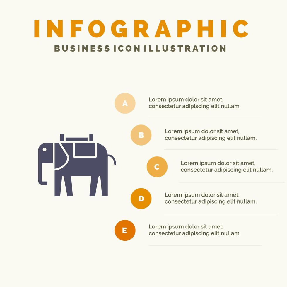 afrique animal éléphant indien solide icône infographie 5 étapes présentation fond vecteur