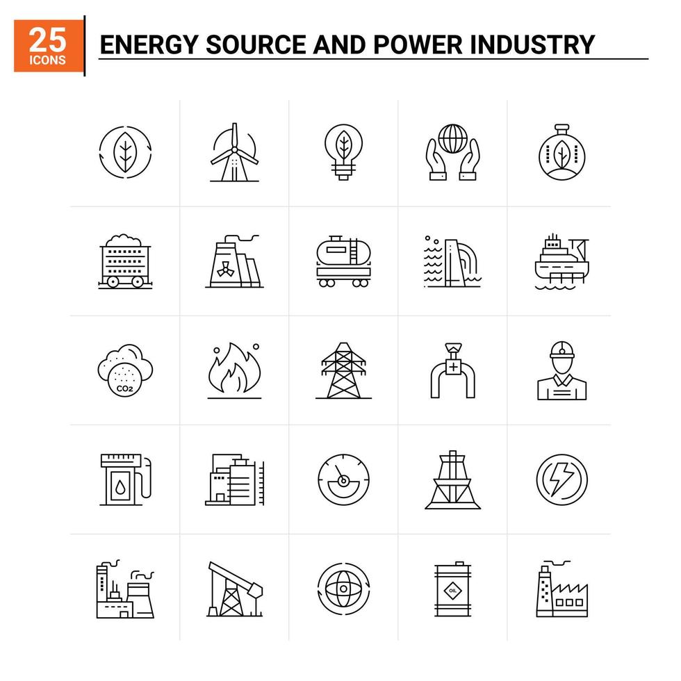 25 icônes de source d'énergie et de l'industrie de l'énergie définies fond vectoriel