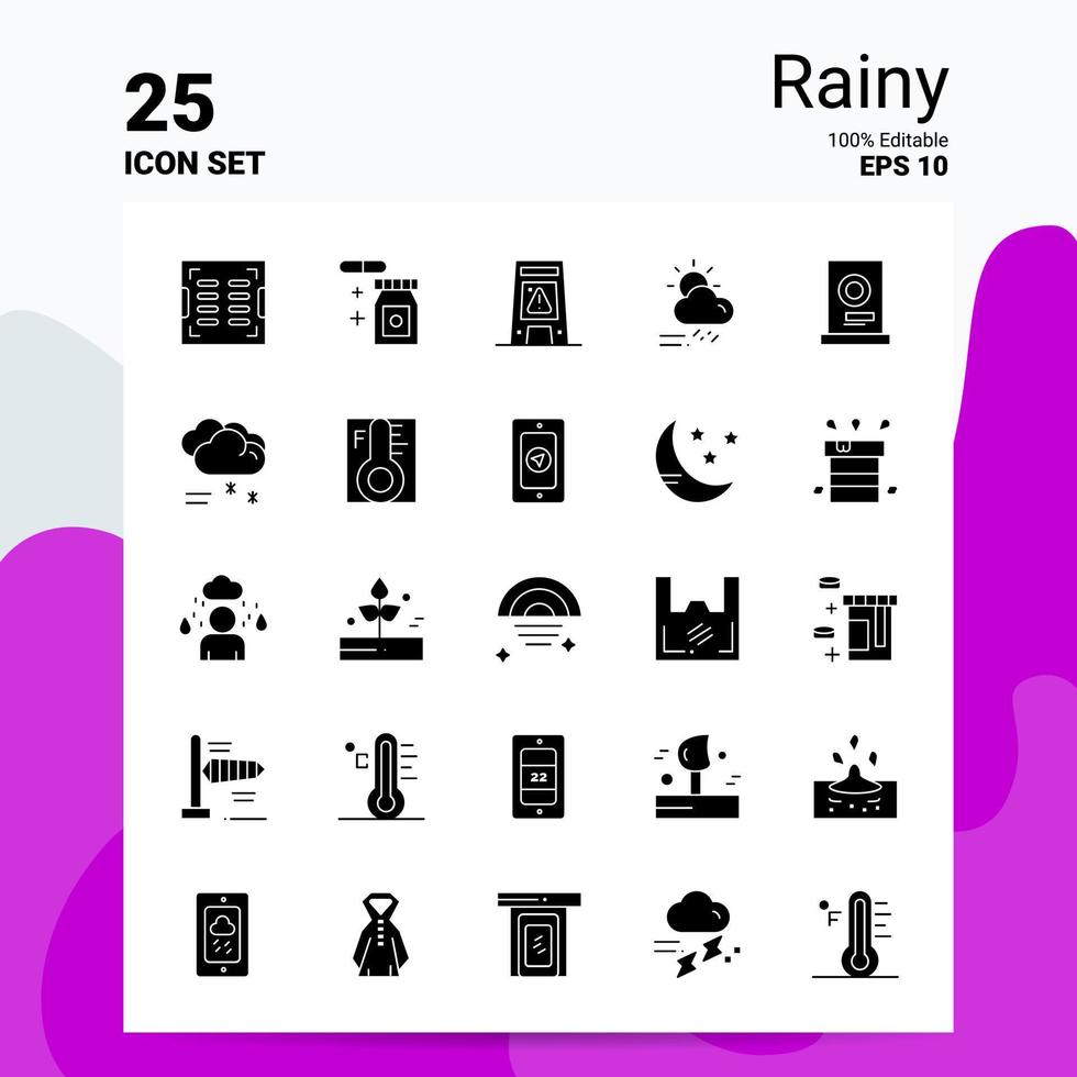 25 jeu d'icônes pluvieuses 100 fichiers eps modifiables 10 idées de concept de logo d'entreprise conception d'icône de glyphe solide vecteur