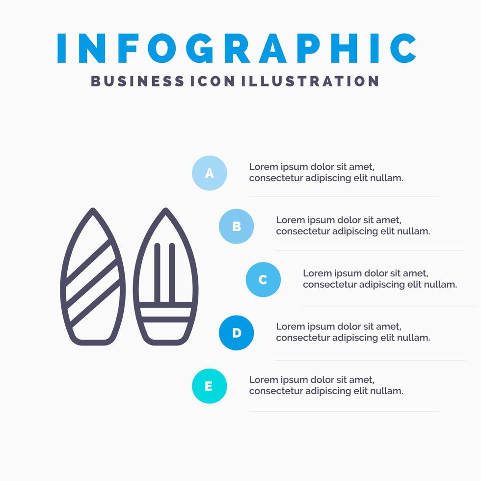 skate snowboard sports hiver ligne icône avec 5 étapes présentation infographie fond vecteur