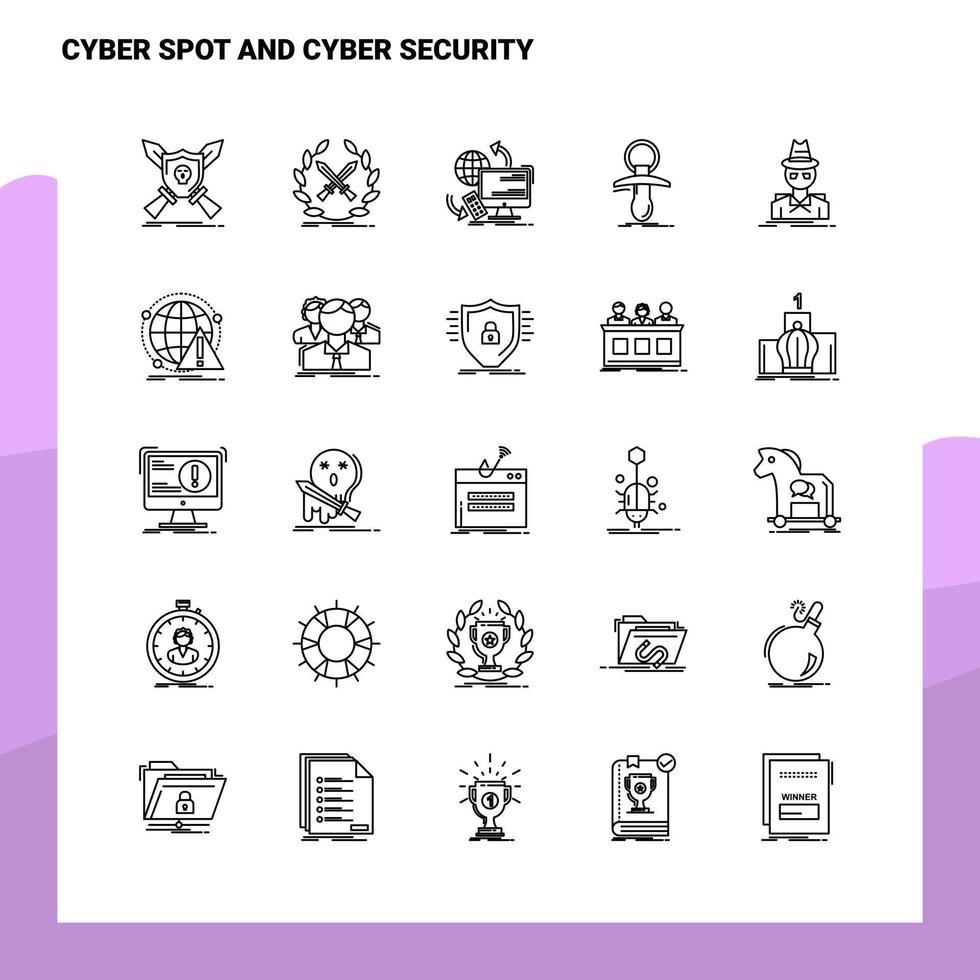 ensemble d'icônes de cyber spot et de ligne de cybersécurité ensemble de 25 icônes vectorielles conception de style minimalisme icônes noires définies pack de pictogrammes linéaires vecteur