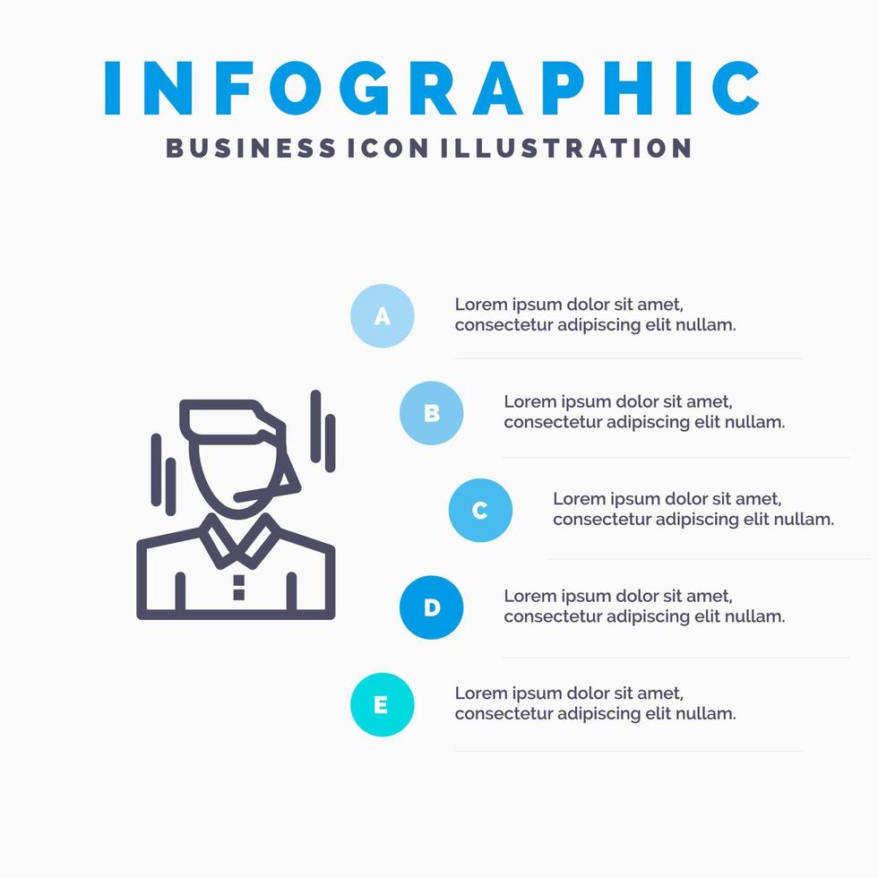 homme d'affaires gestionnaire travailleur homme ligne icône avec 5 étapes présentation infographie fond vecteur