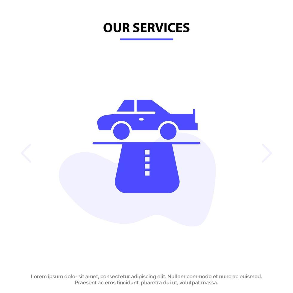 nos services avantage autorité tapis de voiture confort icône de glyphe solide modèle de carte web vecteur