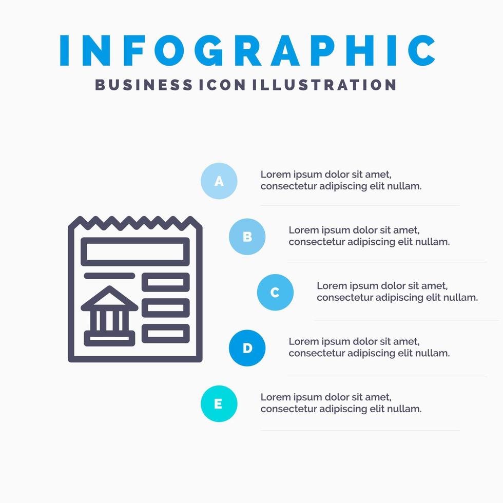 icône de ligne de banque de document de base ui avec fond d'infographie de présentation en 5 étapes vecteur