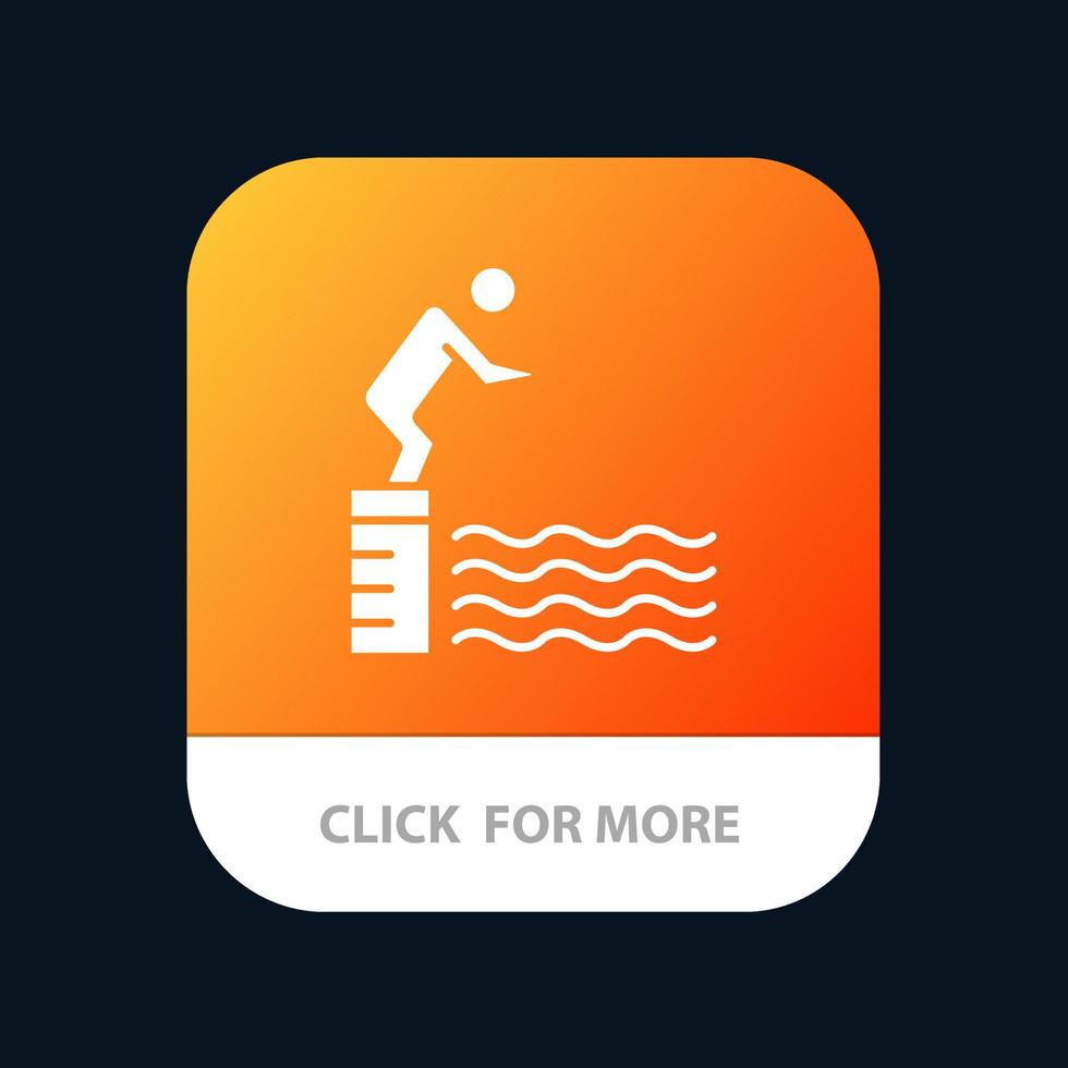 plate-forme de saut de plongée bouton d'application mobile de sport de piscine version de glyphe android et ios vecteur