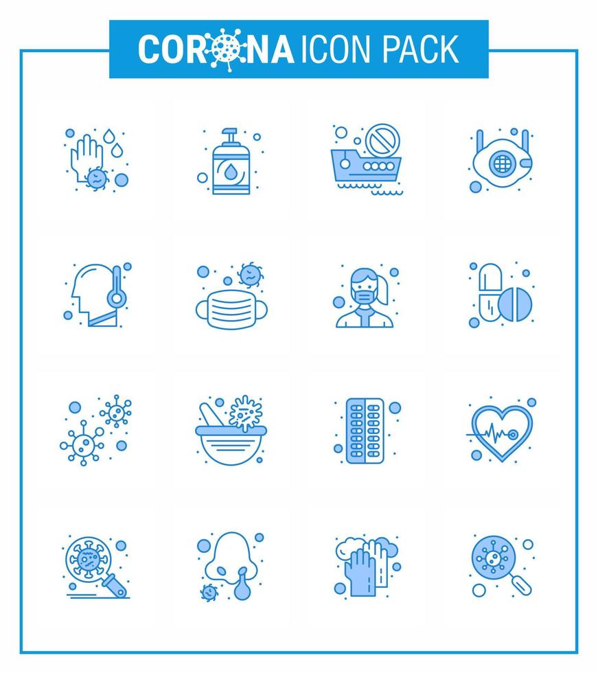 icône de sensibilisation au coronavirus 16 icônes bleues icône incluse sécurité des virus interdit voyage visage médical coronavirus viral 2019nov éléments de conception de vecteur de maladie