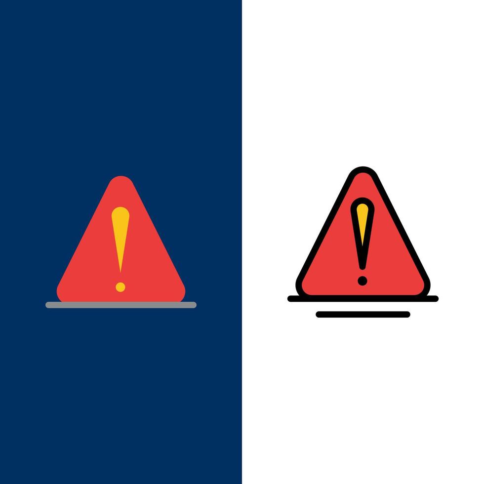 alerte danger avertissement icônes logistiques plat et ligne remplie icône ensemble vecteur fond bleu