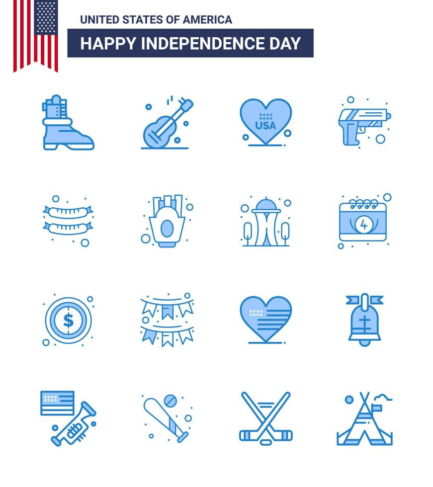 joyeux jour de l'indépendance pack de 16 signes et symboles de blues pour la saucisse nourriture amour arme sécurité modifiable usa day vector design elements