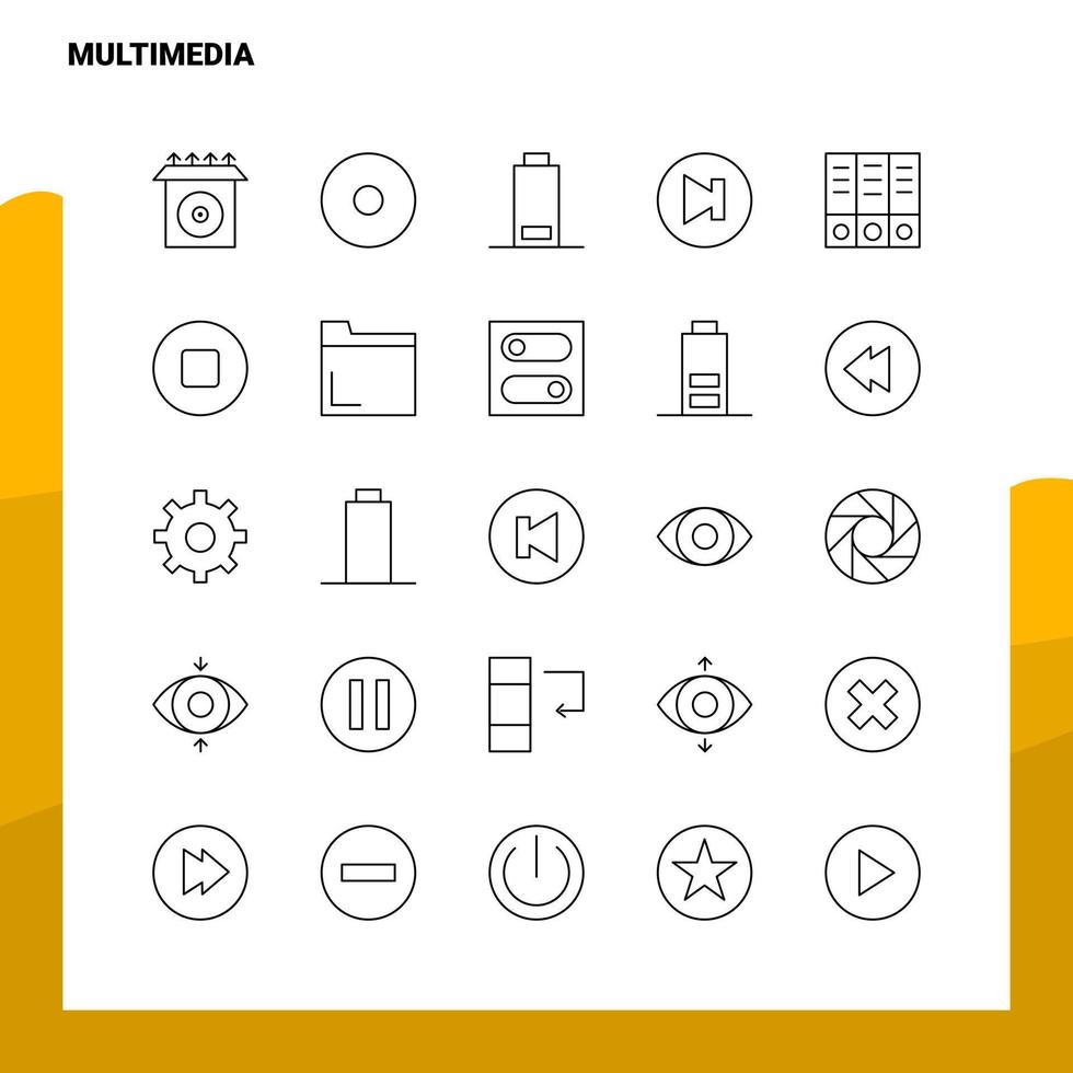 ensemble d'icônes de ligne multimédia ensemble 25 icônes conception de style minimalisme vectoriel icônes noires ensemble pack de pictogrammes linéaires