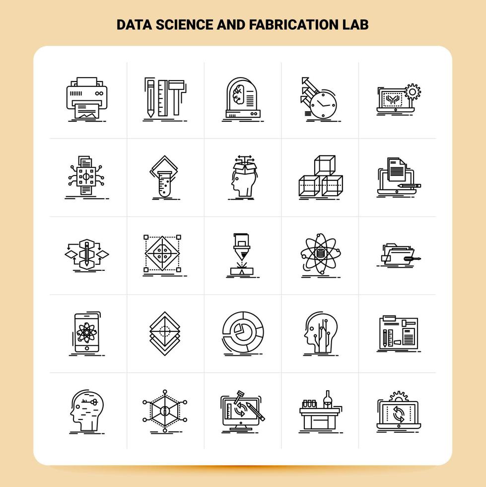 contour 25 science des données et laboratoire de fabrication jeu d'icônes conception de style de ligne vectorielle icônes noires définies pack de pictogrammes linéaires idées d'affaires web et mobiles conception illustration vectorielle vecteur