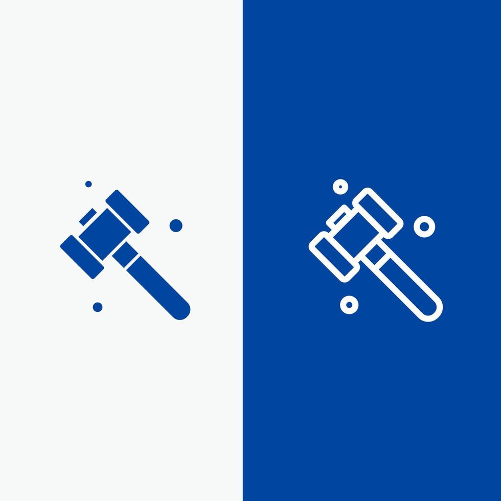 marteau de construction outil ligne et glyphe icône solide bannière bleue ligne et glyphe icône solide bannière bleue vecteur