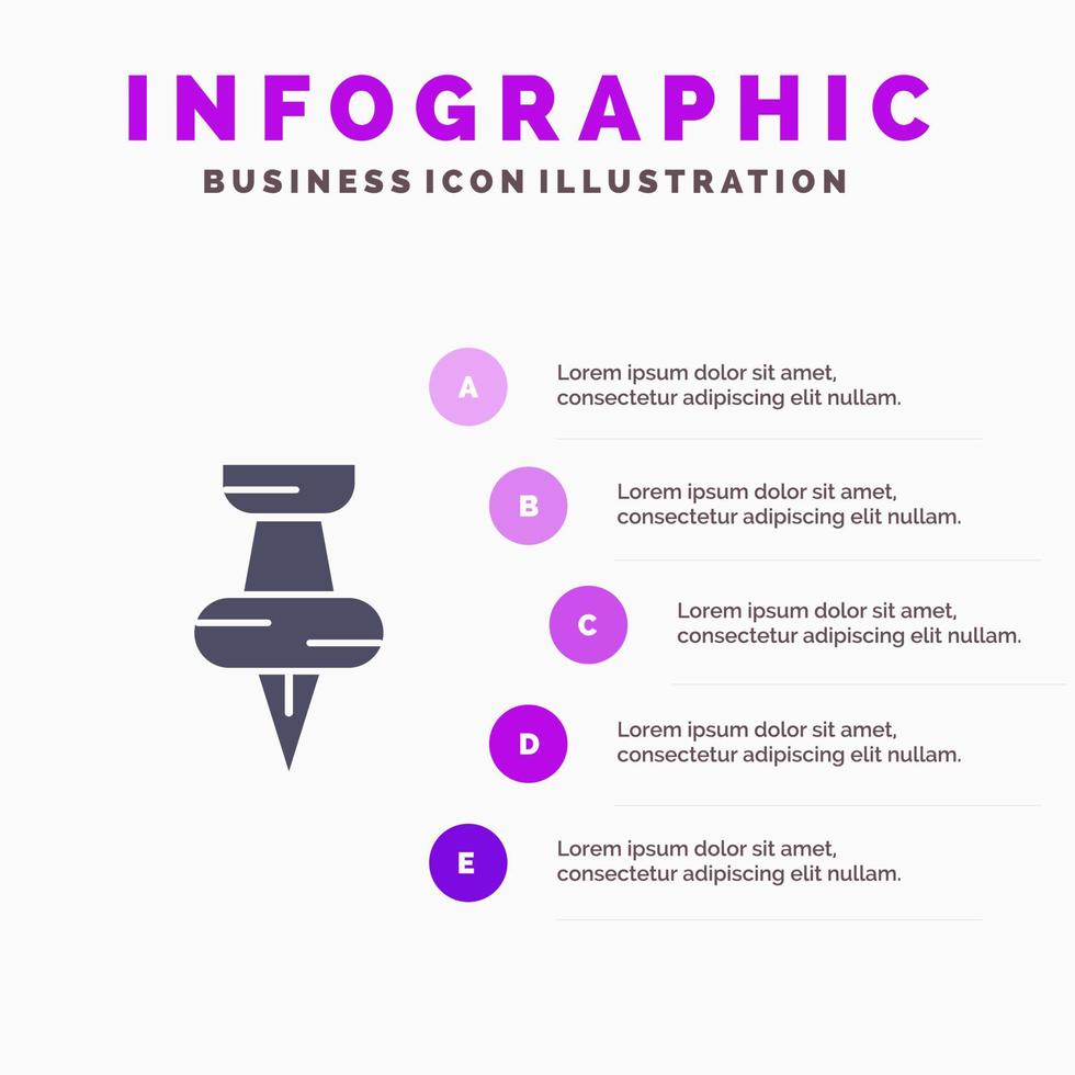 éducation épingle marqueur solide icône infographie 5 étapes présentation fond vecteur