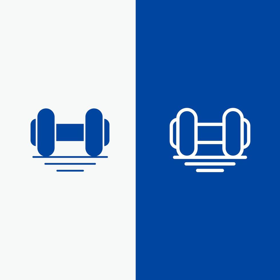 haltère fitness gym ascenseur ligne et glyphe icône solide bannière bleue ligne et glyphe icône solide bannière bleue vecteur