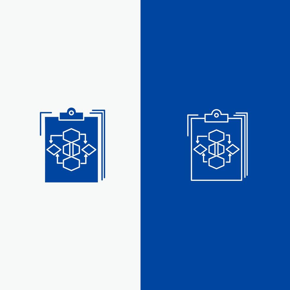 presse-papiers diagramme d'entreprise processus de flux flux de travail de travail ligne et glyphe icône solide bannière bleue ligne et glyphe icône solide bannière bleue vecteur