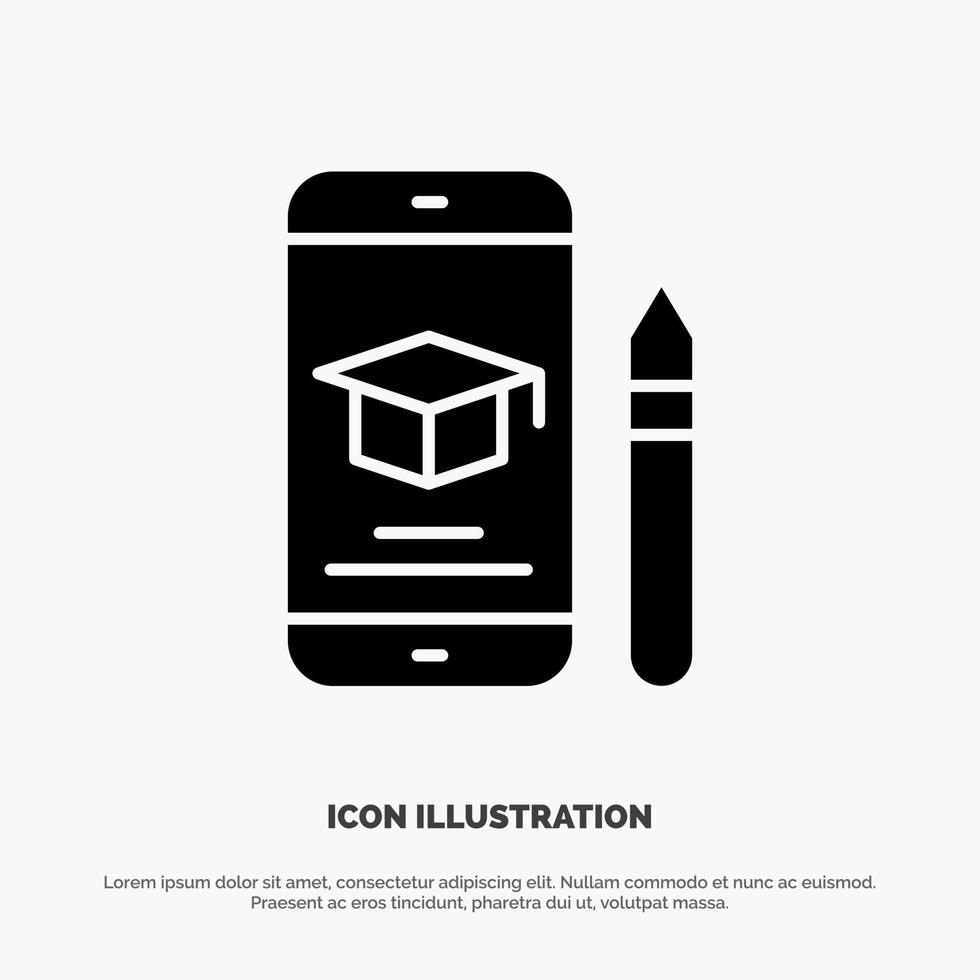 casquette éducation remise des diplômes mobile crayon solide glyphe icône vecteur