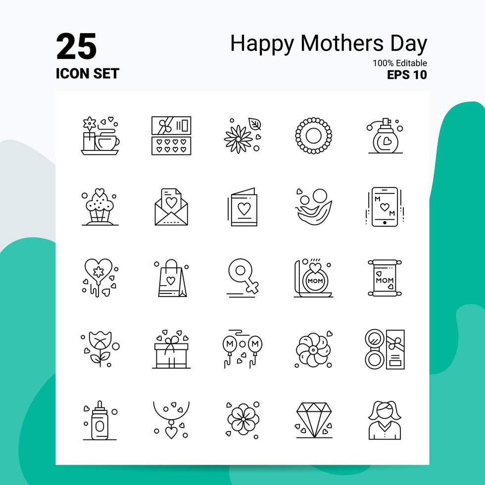 25 heureux jeu d'icônes de fête des mères 100 eps modifiables 10 fichiers logo d'entreprise concept idées ligne icône conception vecteur