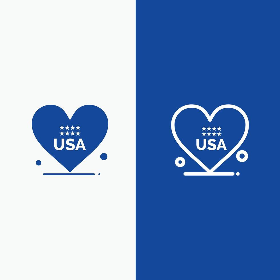 coeur amour américain usa ligne et glyphe icône solide bannière bleue ligne et glyphe icône solide bannière bleue vecteur