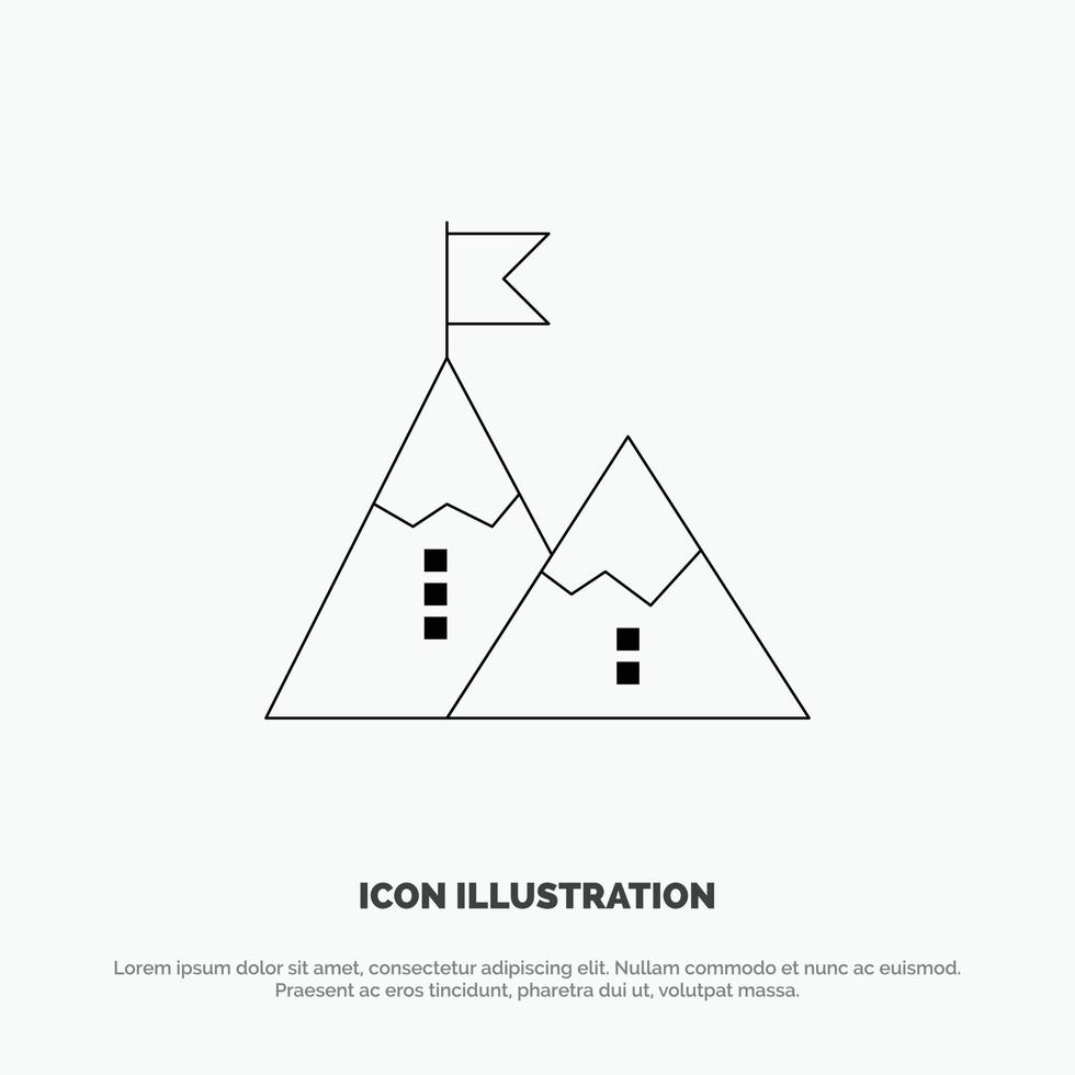 succès réalisation drapeau objectif mission montagne pic ligne icône vecteur