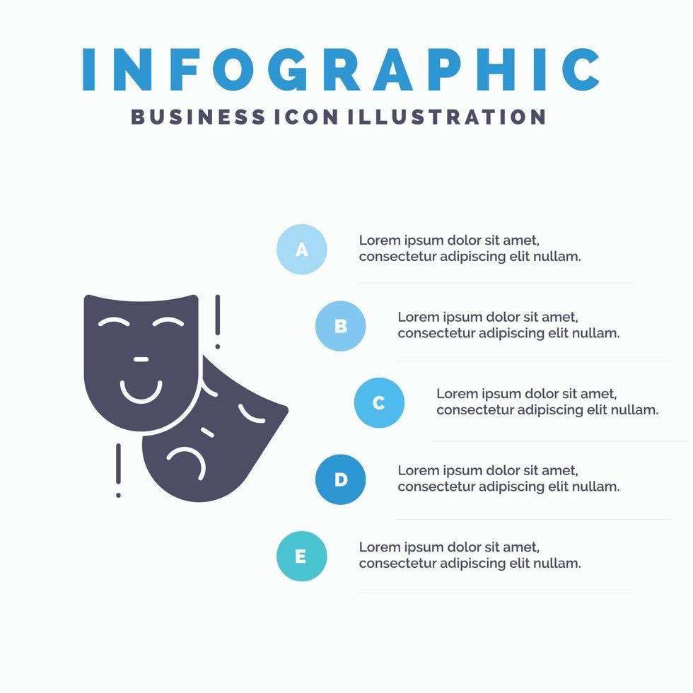 agissant masques persona théâtre solide icône infographie 5 étapes présentation fond vecteur