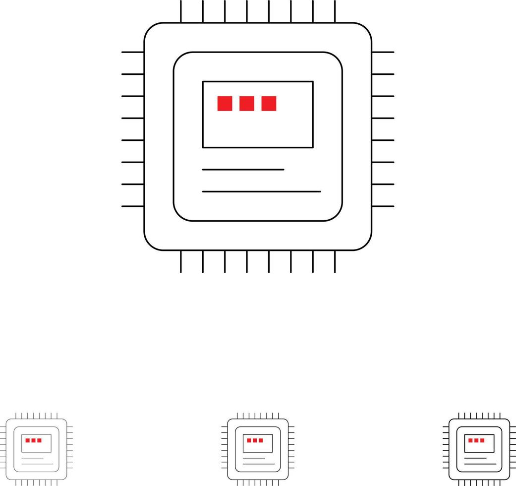 matériel informatique de stockage cpu jeu d'icônes de ligne noire audacieuse et mince vecteur