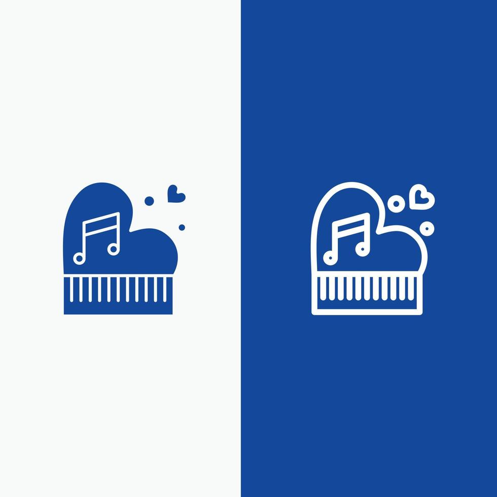 classique amour mariage passion piano saint valentin mariage ligne et glyphe icône solide bannière bleue ligne et glyphe icône solide bannière bleue vecteur