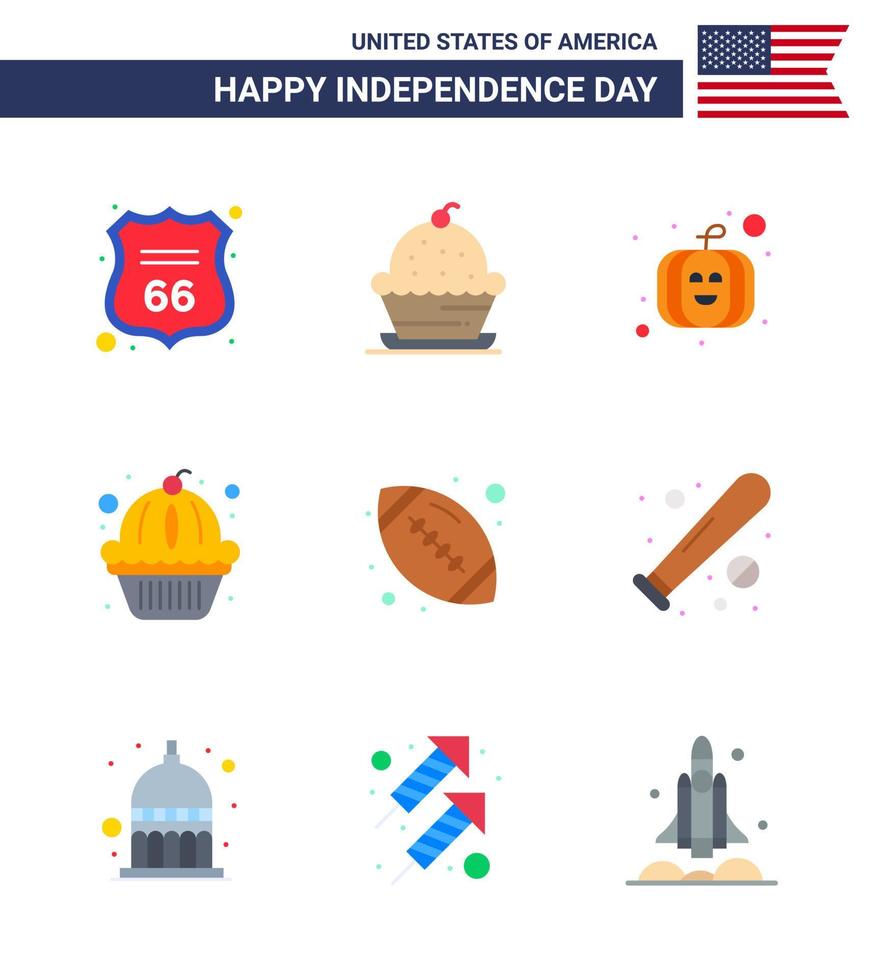 9 usa pack plat de signes et symboles de la fête de l'indépendance du gâteau de rugby états de thanksgiving américain modifiable usa day vector design elements