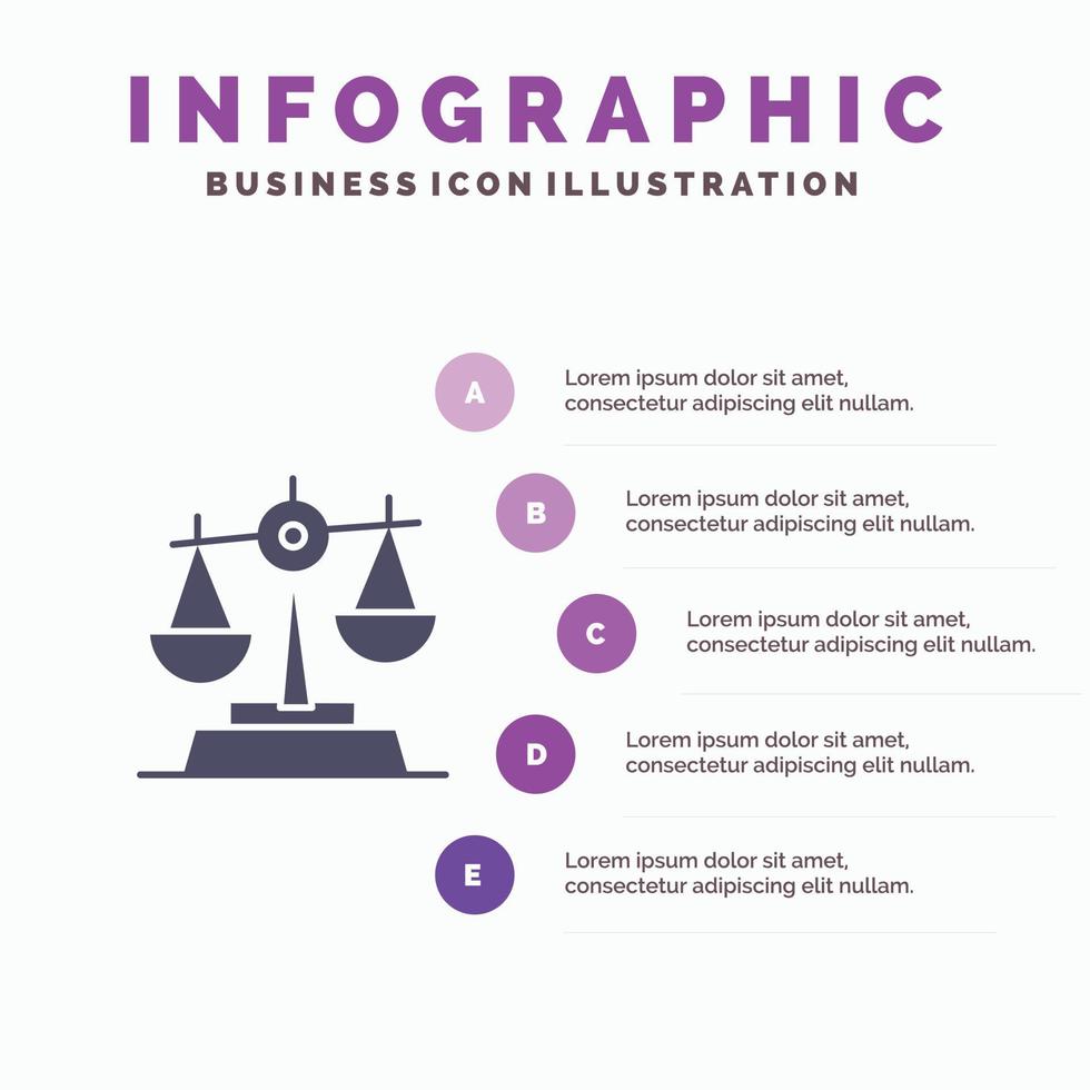 gdpr justice loi balance solide icône infographie 5 étapes présentation fond vecteur