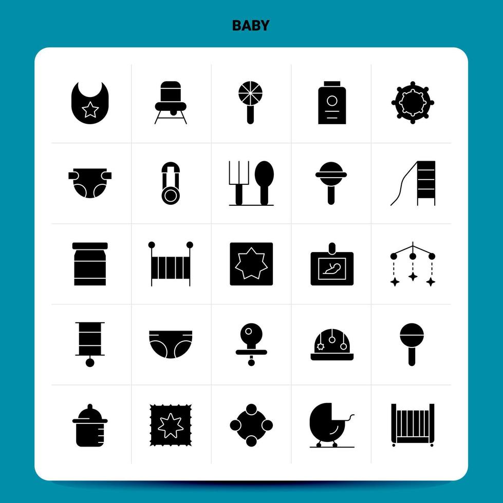 ensemble d'icônes solides 25 bébé conception de style glyphe vectoriel icônes noires définies idées d'affaires web et mobiles conception illustration vectorielle