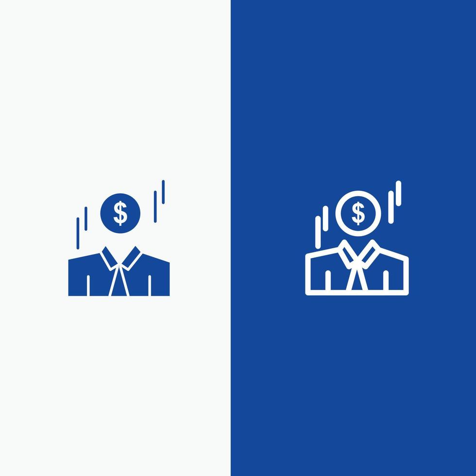 homme d'affaires dollar homme argent ligne et glyphe icône solide bannière bleue ligne et glyphe icône solide bannière bleue vecteur