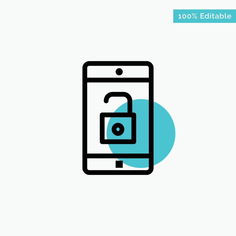application mobile application mobile déverrouiller l'icône de vecteur de point de cercle de surbrillance turquoise