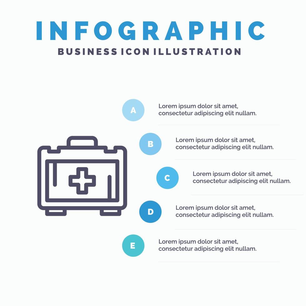 sac santé sac motivation ligne icône avec 5 étapes présentation infographie fond vecteur