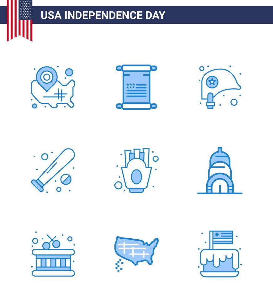 9 usa bleu signes célébration de la fête de l'indépendance symboles des usa bat usa baseball star modifiable usa day vector design elements