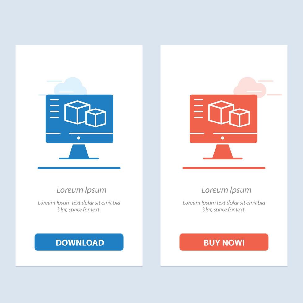 boîte de moniteur d'ordinateur informatique bleu et rouge téléchargez et achetez maintenant le modèle de carte de widget web vecteur