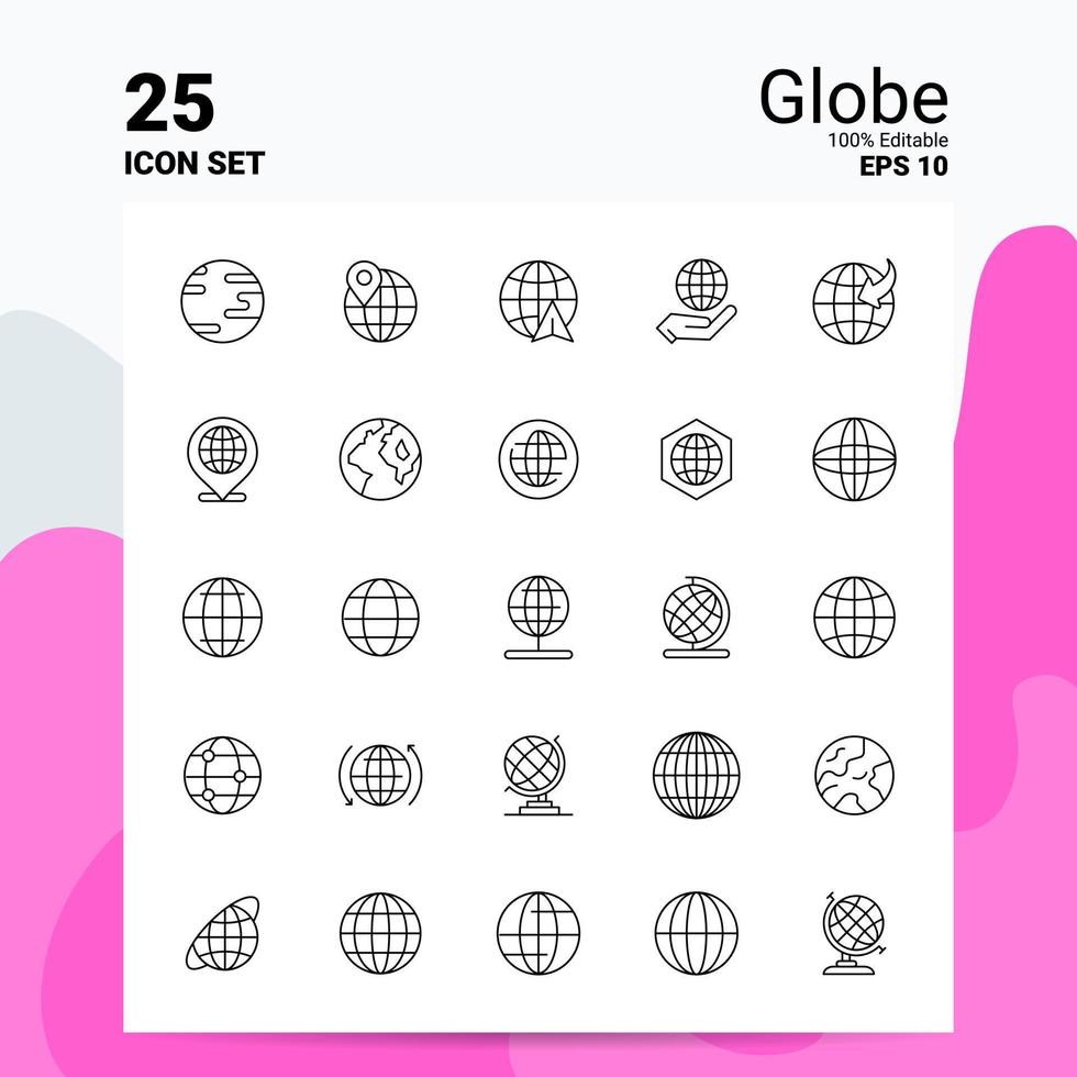 25 globe icon set 100 eps modifiables 10 fichiers business logo concept idées ligne icône design vecteur
